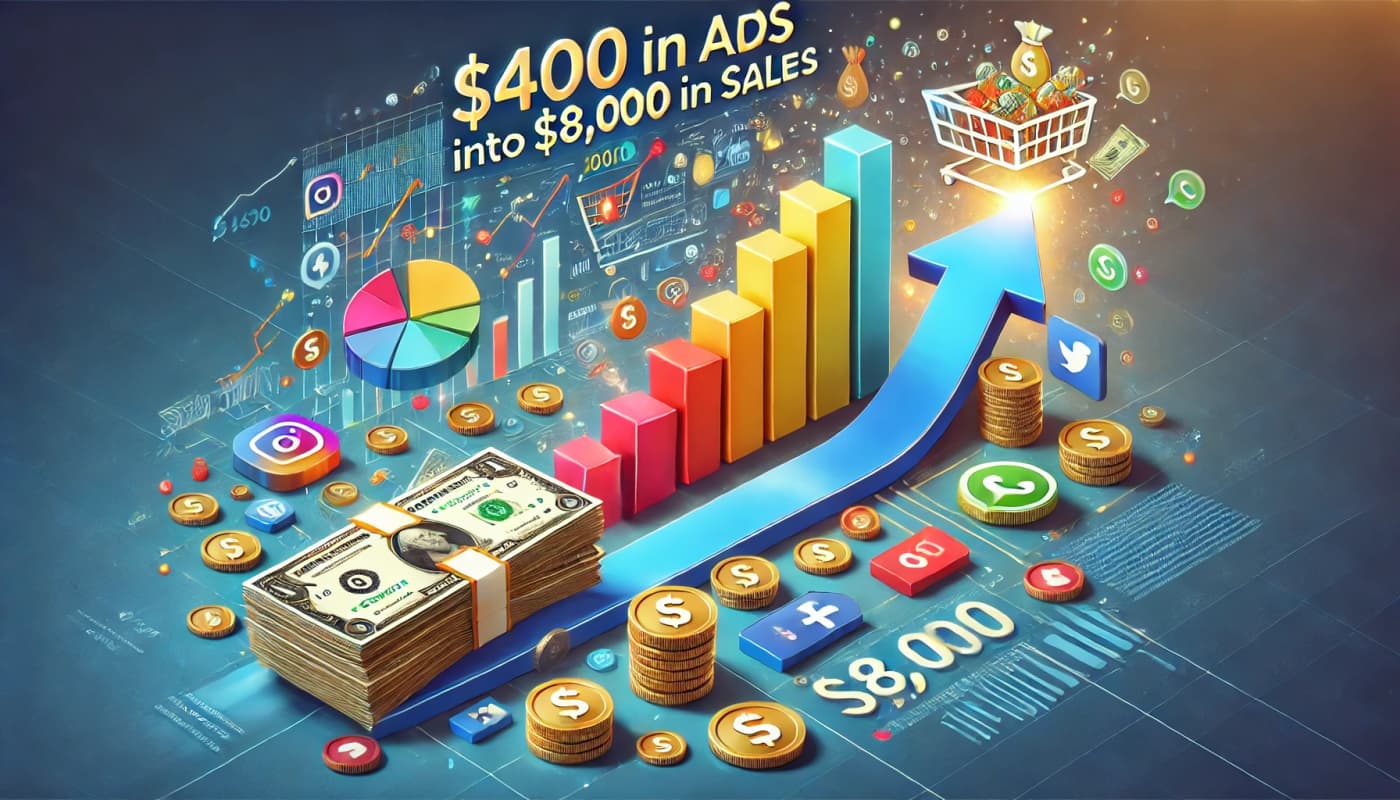 A colorful image of money and a graph, symbolizing a successful ad campaign from a tincre.com client Meta conversion online ecommerce store target.