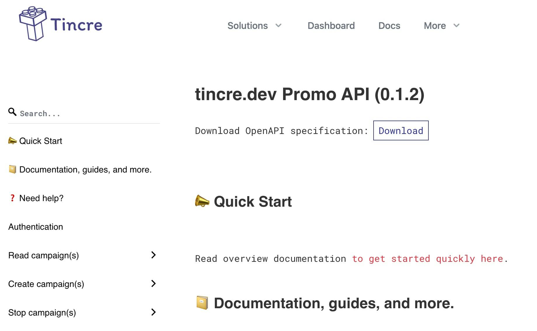 The Promo API documentation themed with redoc for https://tincre.dev