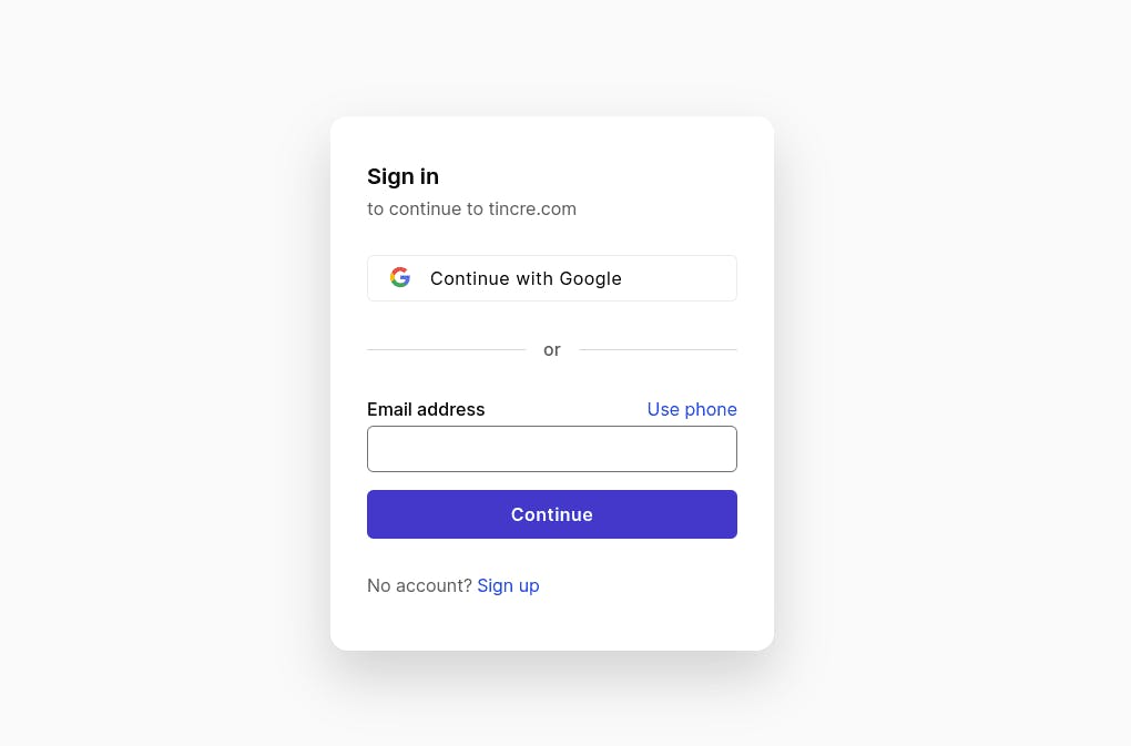 The tincre.com user authentication page for secure login to the dashboard.